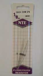 360K Ohm, 1/8W, 2% Metal Film Flameproof Resistor (6Pk)