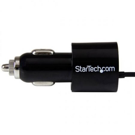 Dual-Port Car Charger USB with Built-in Micro-USB Cable - Black