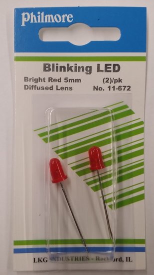 5mm Red Blinking LED (2Pk) Red Diffused Lens