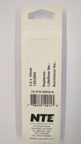 0.125 Amp Micro Cartridge Fuse (5Pk) Fast Acting 3.6x10mm