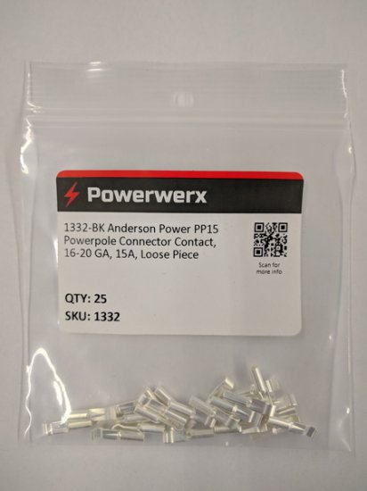 1332-BK PP15 Powerpole Contact, 16-20 GA, 15A, 25Pk