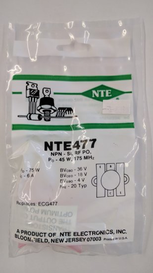NTE477 T-NPN, Si, RF Power Output (Po 45W@175MHz)