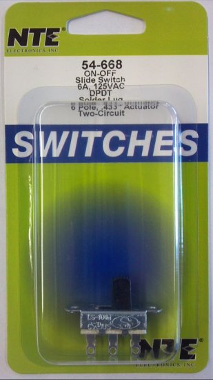 DPDT Slide Switch 0.43" Actuator On-Off Lug 6A 125V