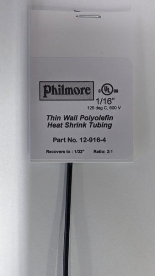 1/16" Black 48" Thin Wall 2:1 Polyolefin Heat Shrink Tubing