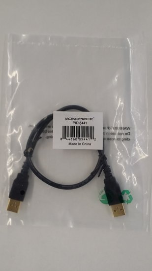 1.5Ft Black USB 2.0 A Male to A Male 28/24AWG Cable (Gold)