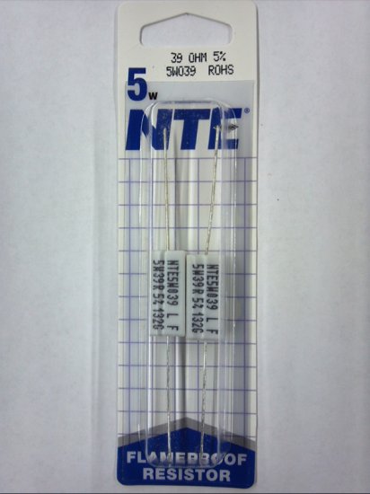 39 Ohm 5W Cerment Power Wirewound Resistor (2Pk) 5% Tolerance