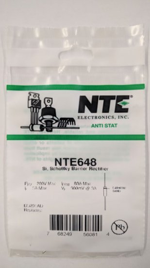 NTE648 Schottky Barrier Si Rect LowVolt HiFreq 200V 3A DO-201AD
