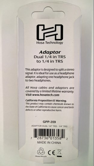 Adaptor Dual 1/4 in TRS(F) to 1/4 in TRS(M)