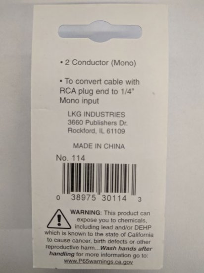 RCA Jack to 1/4" Mono Plug Adapter