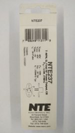 NTE237 T-NPN, Si, RF Pwr Output, CB (Po 3W, 27MHz)