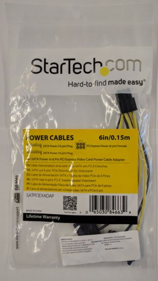 6in SATA Power to 6 Pin PCI Express Video Card Power Cable Adapt