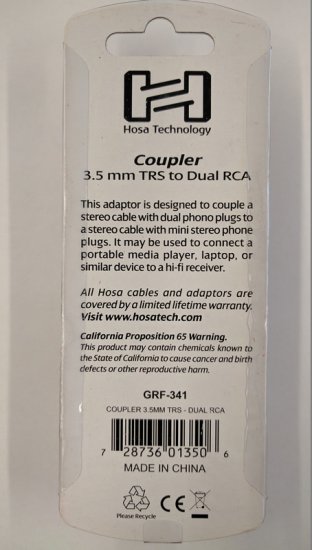 Coupler 3.5mm TRS (F) to Dual RCA(F)