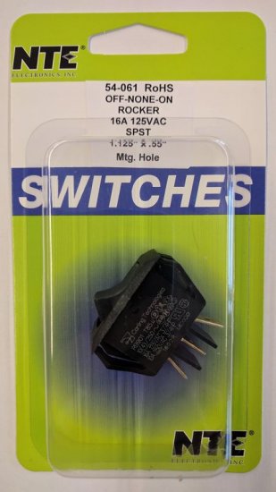 Snap-In Rocker Switch SPDT On-None-On 125V 16A