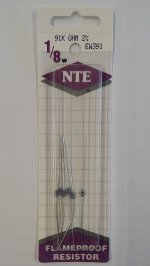 91K Ohm, 1/8W, 2% Metal Film Flameproof Resistor (6Pk)