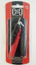 6" Stereo Breakout Cable 3.5 mm TRS to Dual 1/4 in TSF