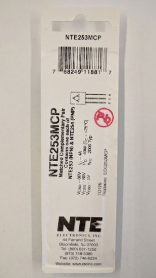 NTE253MCP Matched Complementary Pair of NTE253 and NTE254