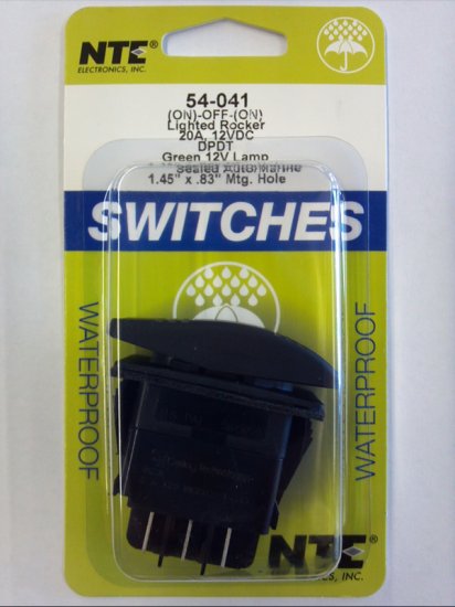 DPDT 12VDC Green Inc Lighted Rocker Switch (On)-Off-(On) 20A NTE