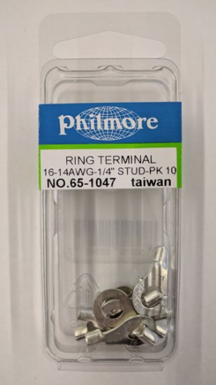 Ring Terminal Non-Insulated 16-14Awg 1/4" Stud (10Pk)