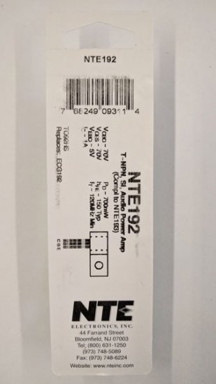 NTE192 T-NPN, Si, AF Pwr Output (Compl to NTE193)
