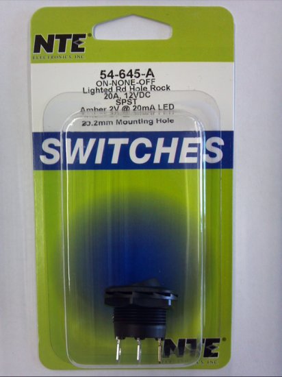 Amber 12VDC LED Round Rocker SPST On-None-Off 20A