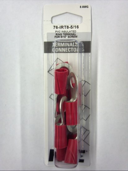Ring Terminal Insulated Vinyl (PVC) 8Awg 5/16" (10Pk)