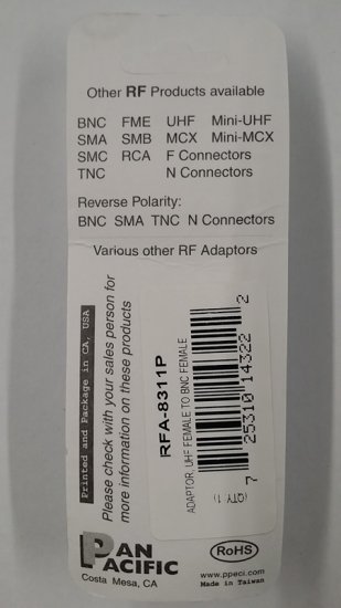 UHF Jack (SO-239) to BNC Jack Adapter