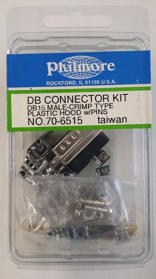 DB15 Male Connector Kit (Crimp Type) Metalized Plastic Hood