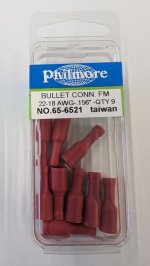 Bullet Female Fully Insulated Vinyl 22-18Awg 0.156" (12Pk) Red