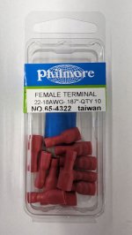 Quick Connect Female Fully-Insulated 22-18Awg 0.187" (10Pk)
