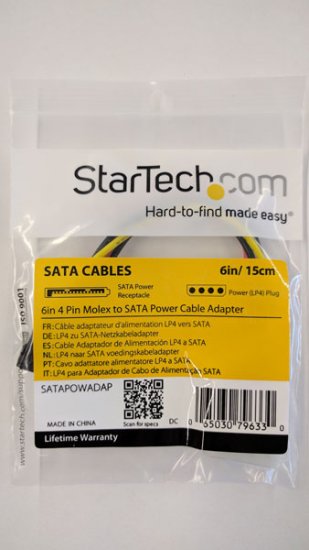 6in 4 Pin Molex to SATA Power Cable Adapter