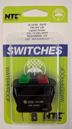 Red/Green LED Lighted Rocker SPDT On-Off-On 14VDC 21A