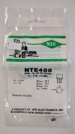 NTE488 T-NPN, Si, RF Power Output (Po 4W@175MHz)