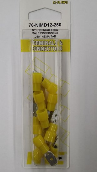 Male Disconnect Nylon Insulated 12-10Awg 0.250" (10Pk)