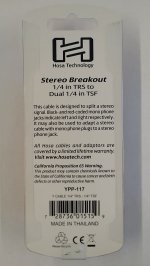 6" Stereo Breakout Cable 1/4in TRS to Dual 1/4in TSF