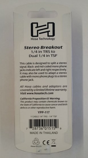 6" Stereo Breakout Cable 1/4in TRS to Dual 1/4in TSF