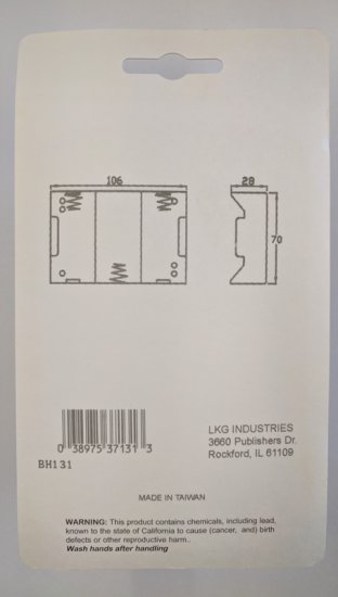 3 "D" Battery Holder (Solder Lug)