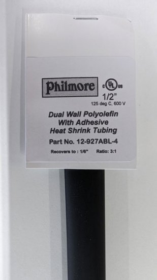 1/2" Black 48" Dual Wall 3:1 Polyolefin Heat Shrink w/Adhesive