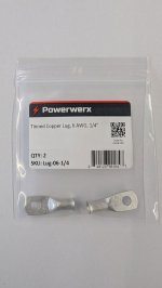 Tinned Copper Lug, 6 Awg, 1/4", 2Pk