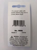 (3.5mm) 1/8" Stereo Jack to (3.5mm) 1/8" Mono Plug Adapter