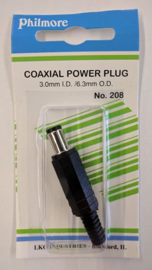 Size Q 6.3/3.0mm Coaxial DC Power Plug Inline w/Strain Relief