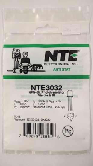 NTE3032 Phototransistor Detector NPN-Si, Visible & IR, TO18
