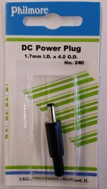 Size B 4.0/1.7mm Coaxial DC Power Plug Inline w/Strain Relief