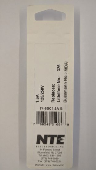 1.6 Amp (MDA) Ceramic Fuse (5Pk) Slow Blow 6x30mm