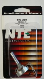 500K Audio Taper Pot 0.25W (24mm) Combo Lug 30mm Shaft