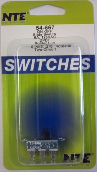 Slide Switch 0.28" Actuat DPDT On-Off 6A 125V