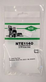 NTE1140 IC, Audio Power Amplifier, 2W, 8-Lead DIP w/Tab