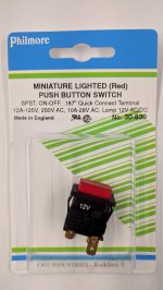 Red 12V Lighted Pushbutton Switch SPST Off-On 28V 10A