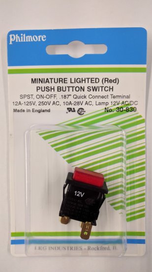 Red 12V Lighted Pushbutton Switch SPST Off-On 28V 10A