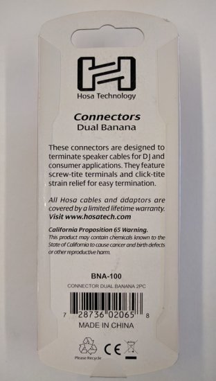 Connector, Dual Banana, Gold Plated (2Pk)