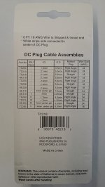 Size M 5.5/2.1mm Coaxial DC Power Plug In-Line 6Ft Leads 18Awg